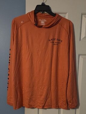 Salt Life Men’s Hooded Long Sleeve Shirt - Orange